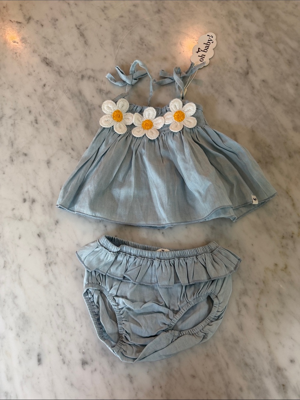 Oh Baby! Light Blue Daisy-Trim Sundress Set for Girls